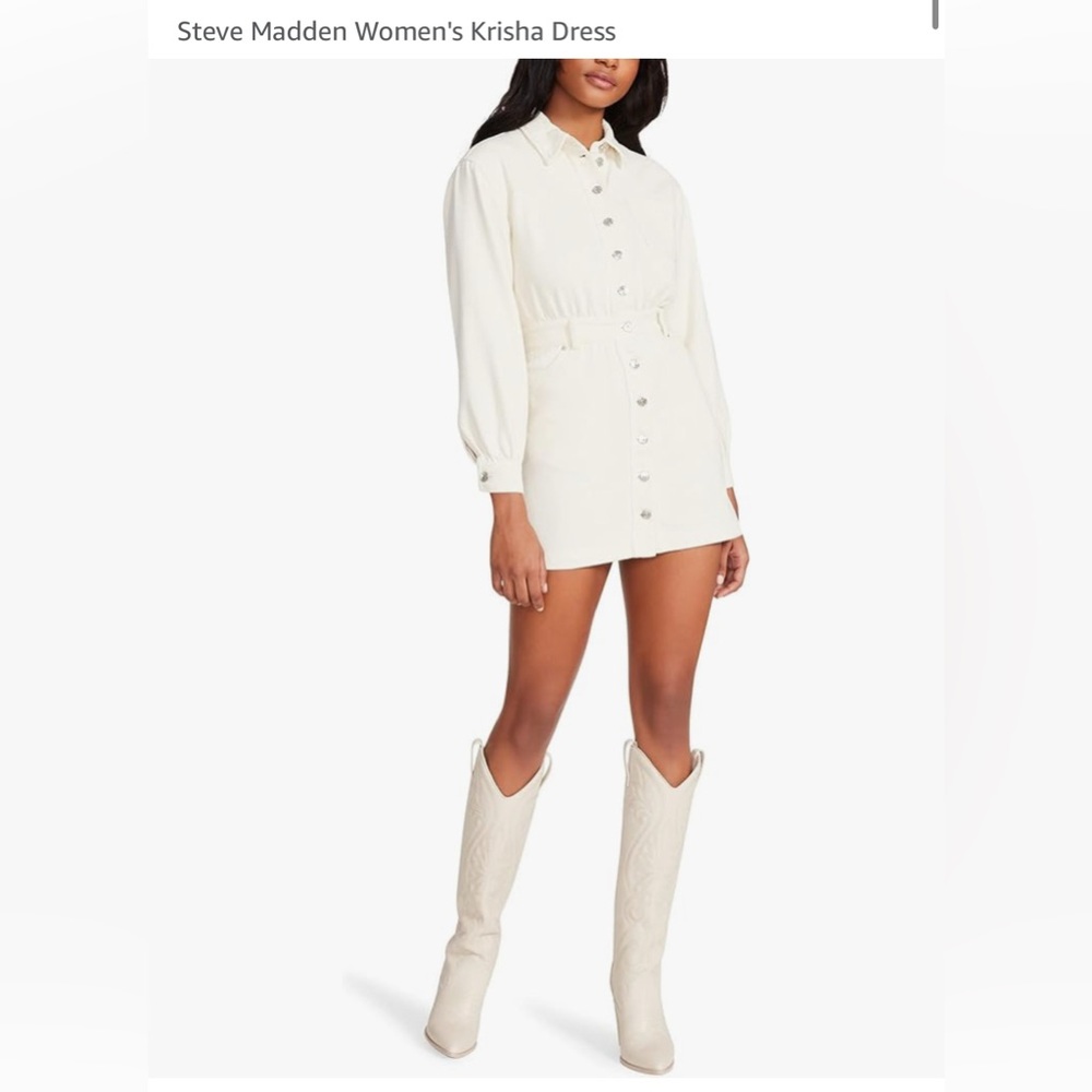 Steve Madden Cream Long Sleeve Button-Front Mini Dress